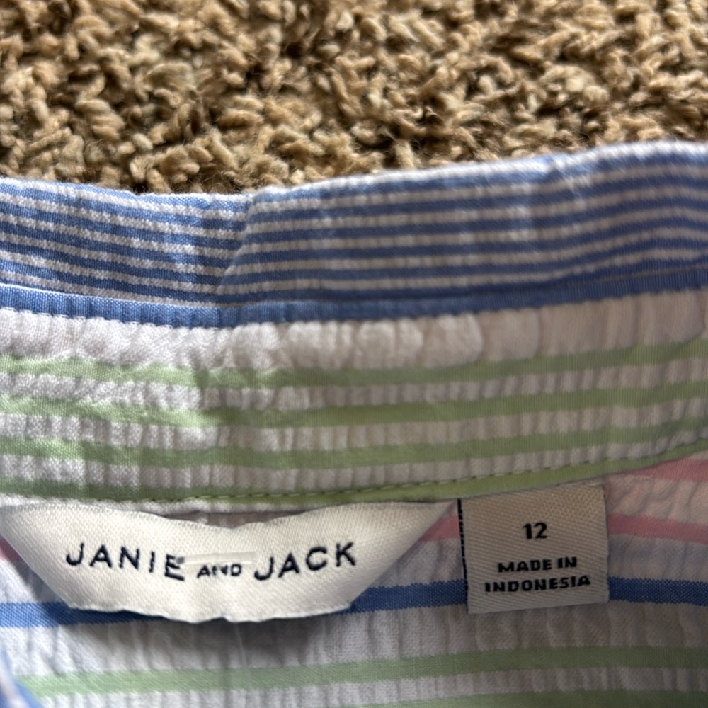Janie and Jack Pastel Stripe Button-Down Shirt - Blue, Pink, Green, White - Picture 4 of 6